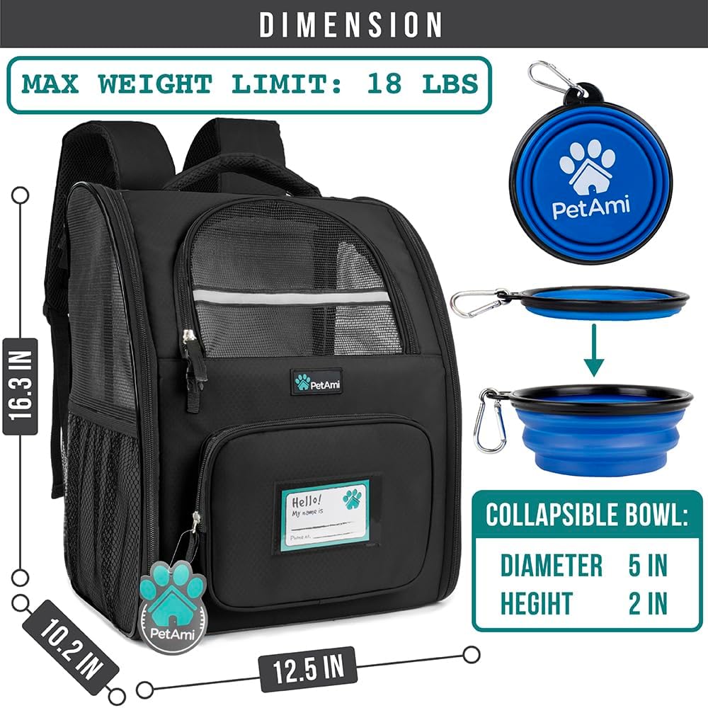 PetAmi Black Polyester Pet Backpack