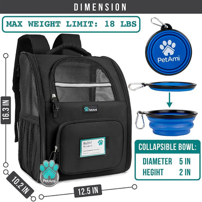 PetAmi Black Polyester Pet Backpack