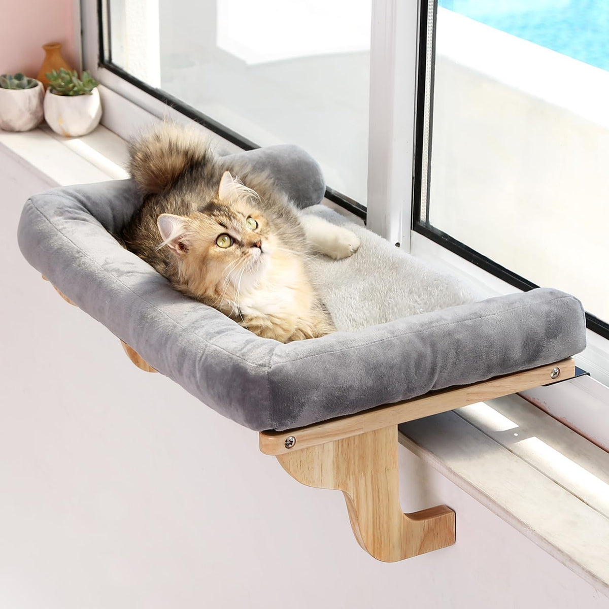 Zakkart Wood Cat Window Perch with Bolster