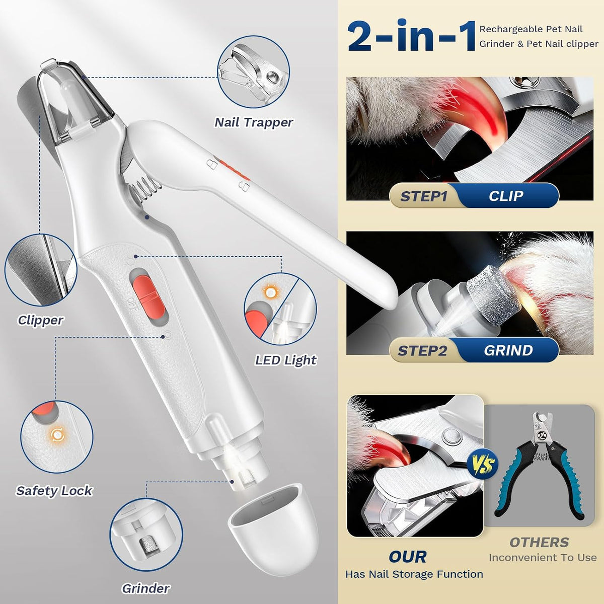 Aoioploa 2-in-1 Pet Nail Clipper and Grinder