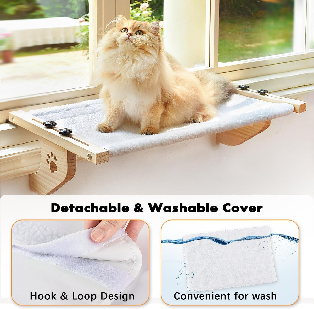 AMOSIJOY White Wood Cat Window Perch