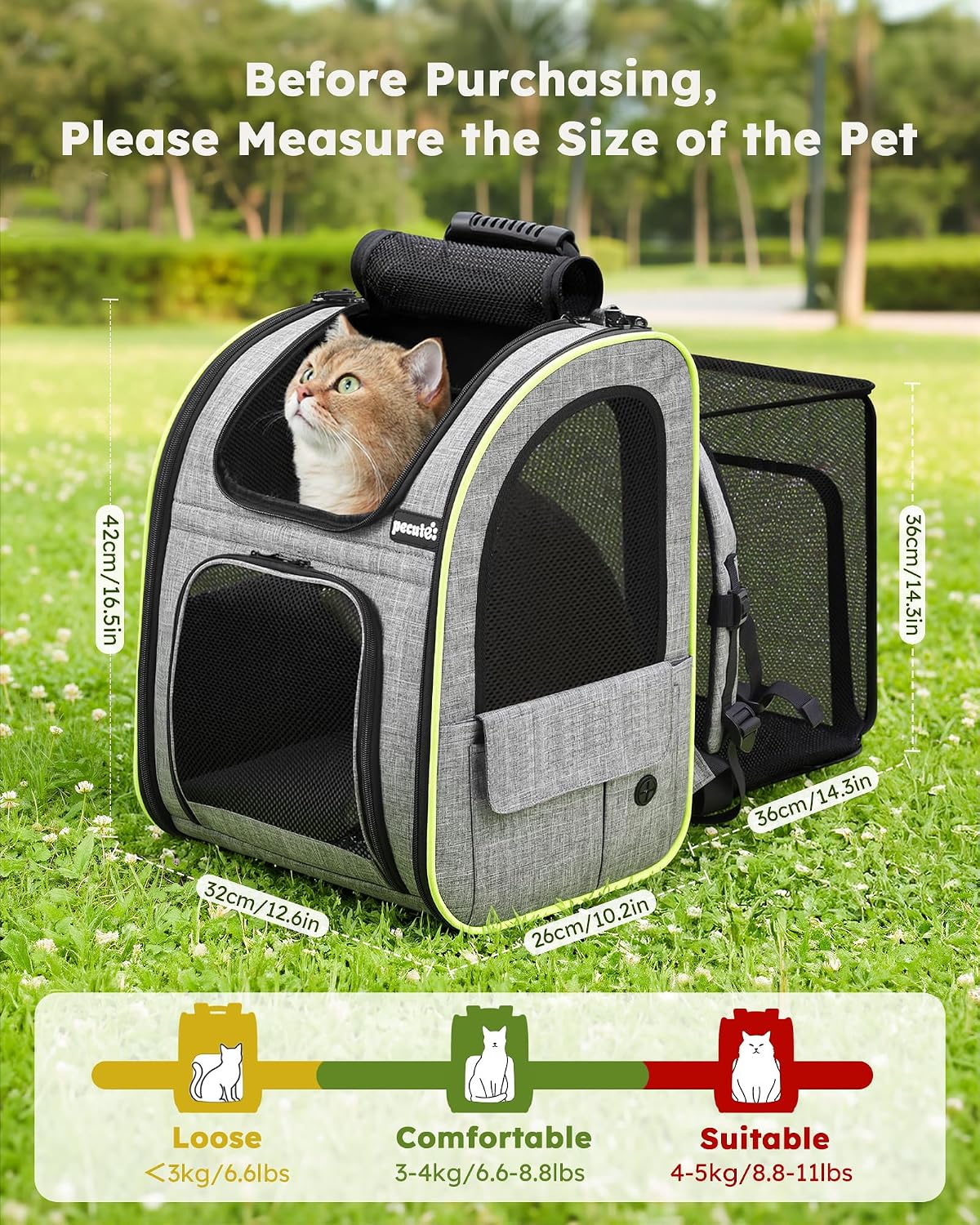 Pecute Grey Expandable Pet Carrier Backpack