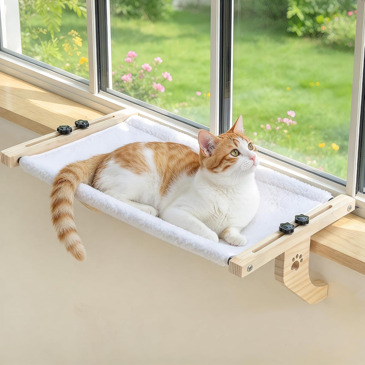 AMOSIJOY White Wood Cat Window Perch