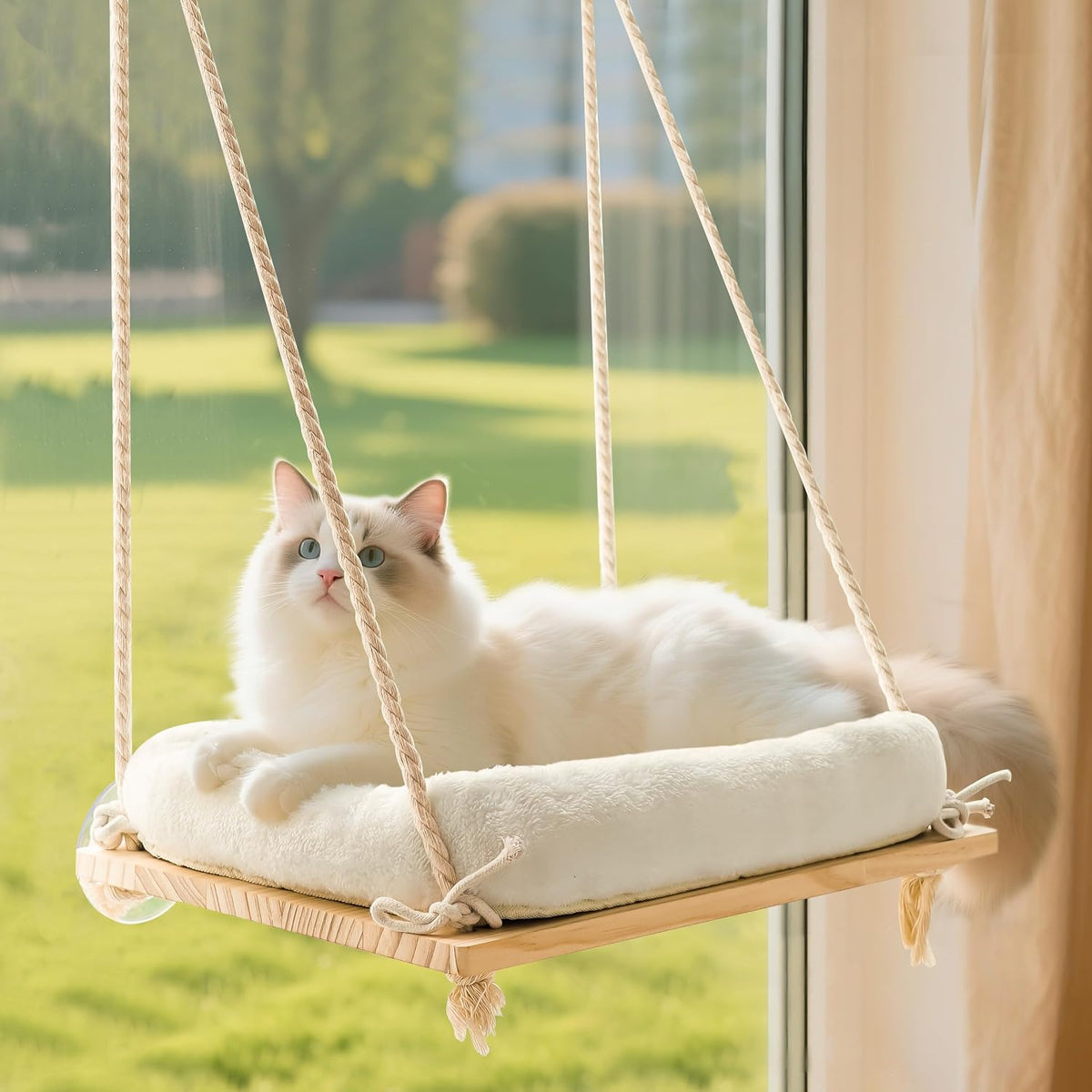 Anywish Wood Cat Window Perch with Cushion