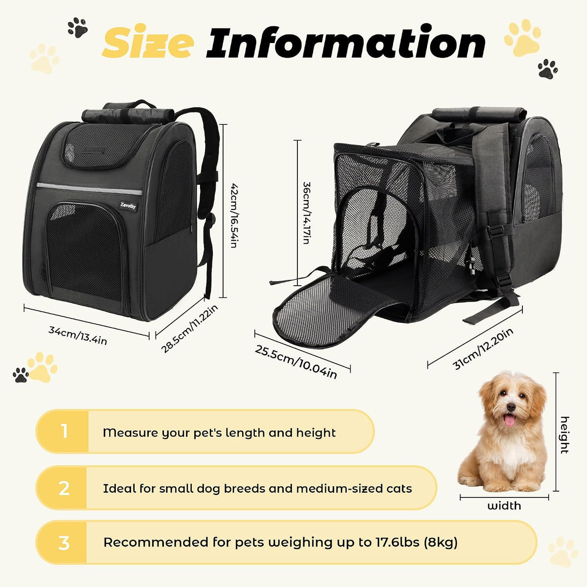 Zavothy Black Expandable Pet Carrier Backpack